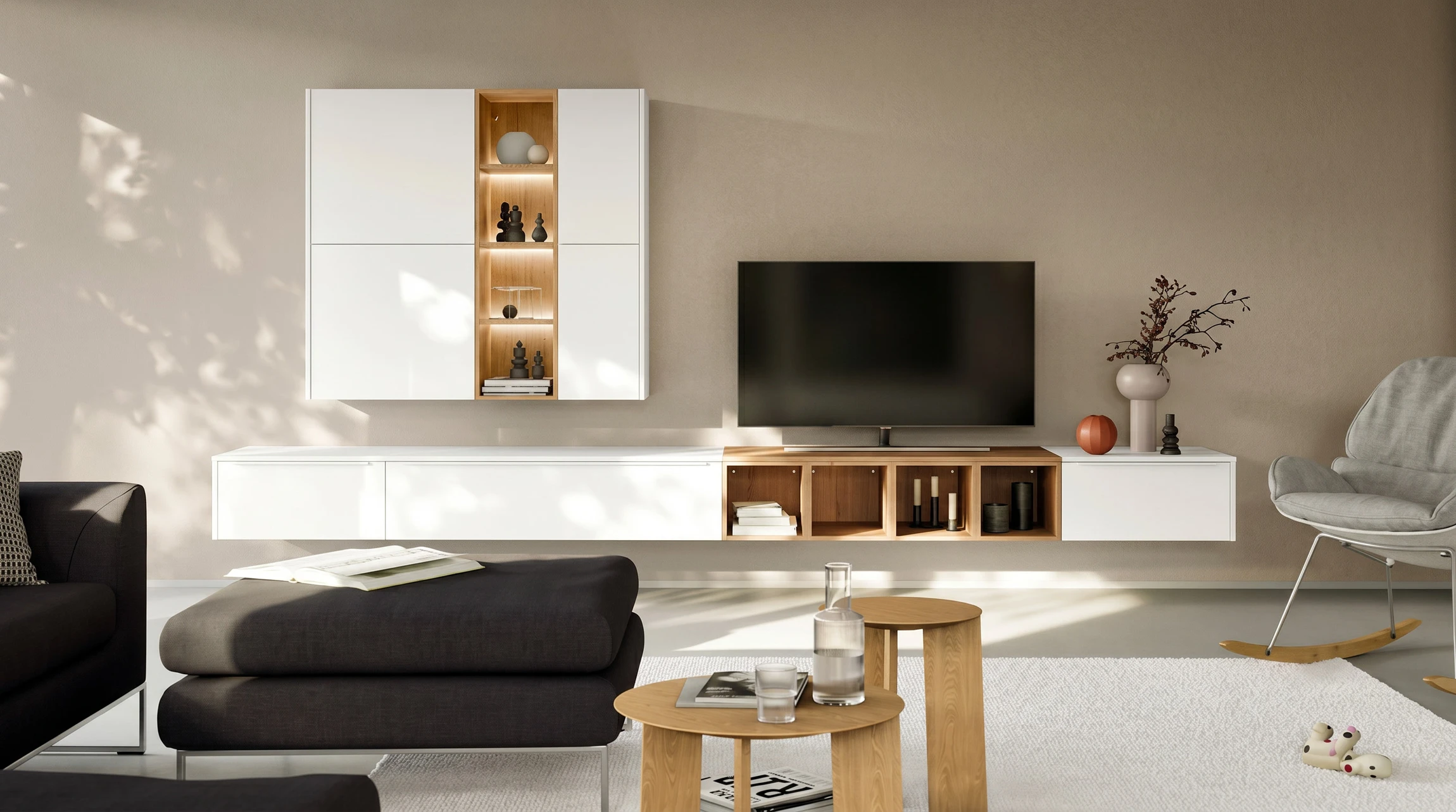 Salon moderne minimaliste, lumineux, style scandinave
