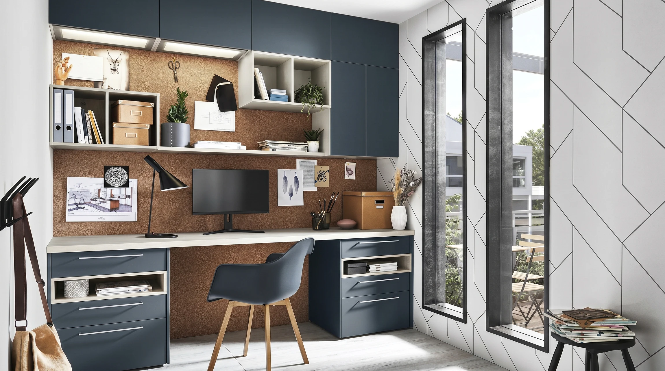 Cuisine ouverte moderne au design épuré, intégrée à un espace de vie